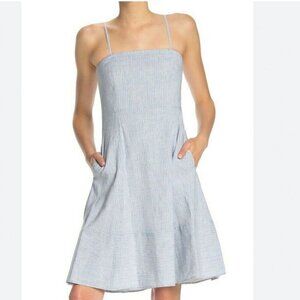 THEORY BLUE WHITE STRETCH LINEN BLEND PERFECT TEA DRESS - 2
